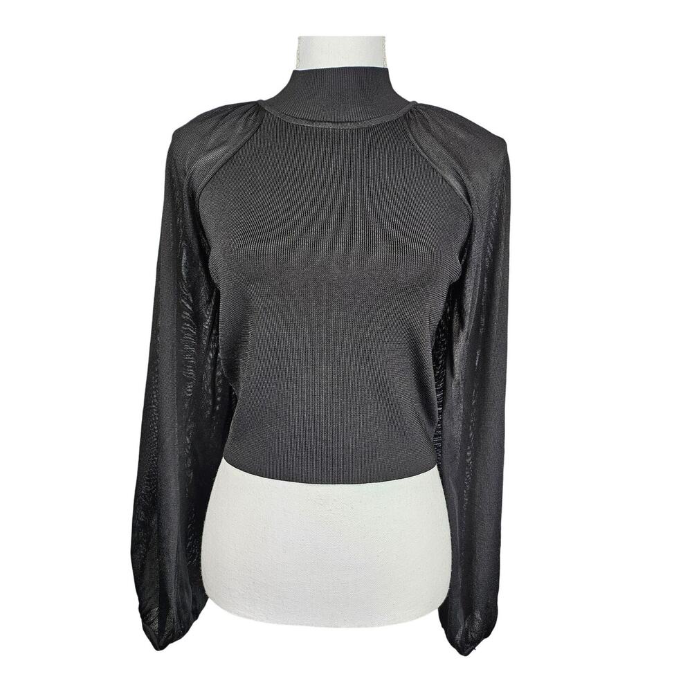 SHEIKE BLACK LONG-SLEEVE TOP – SIZE SMALL – SHEER SLEEVES – RIBBED BODICE - Picture 1 of 6